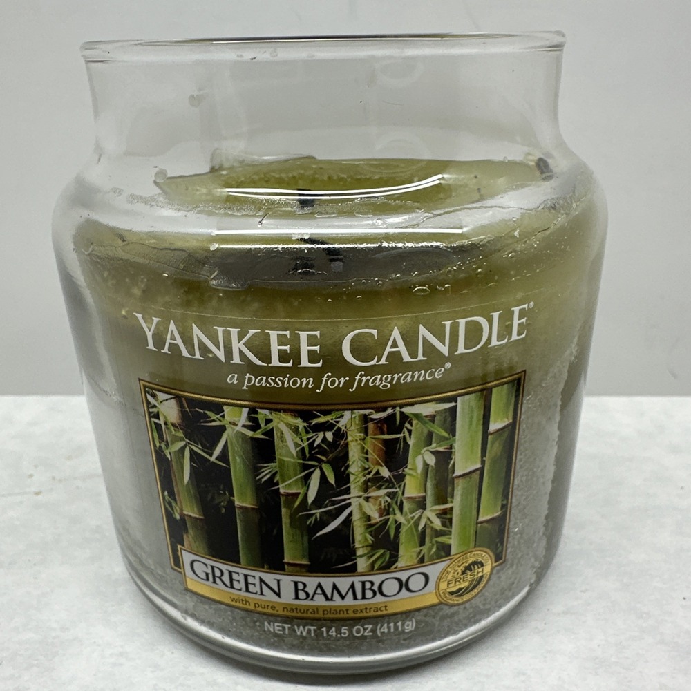 Yankee Candle Retired GREEN BAMBOO Medium Jar 14.5 White Label Rare Discontinued